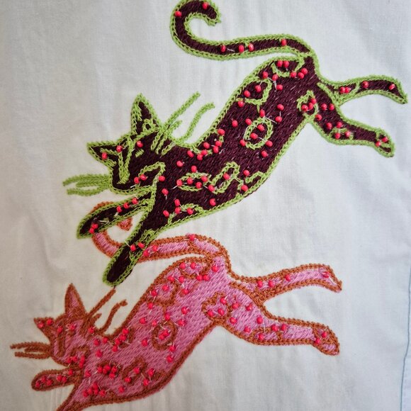 NWT Maeve by Anthropologie Cat Embroidered Beaded Sequined Shirt Button Blue - Picture 5 of 15